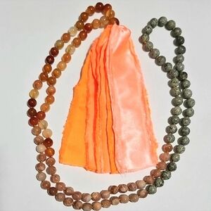 Mala With Carnelian, Peach Moonstone, And Serpentine